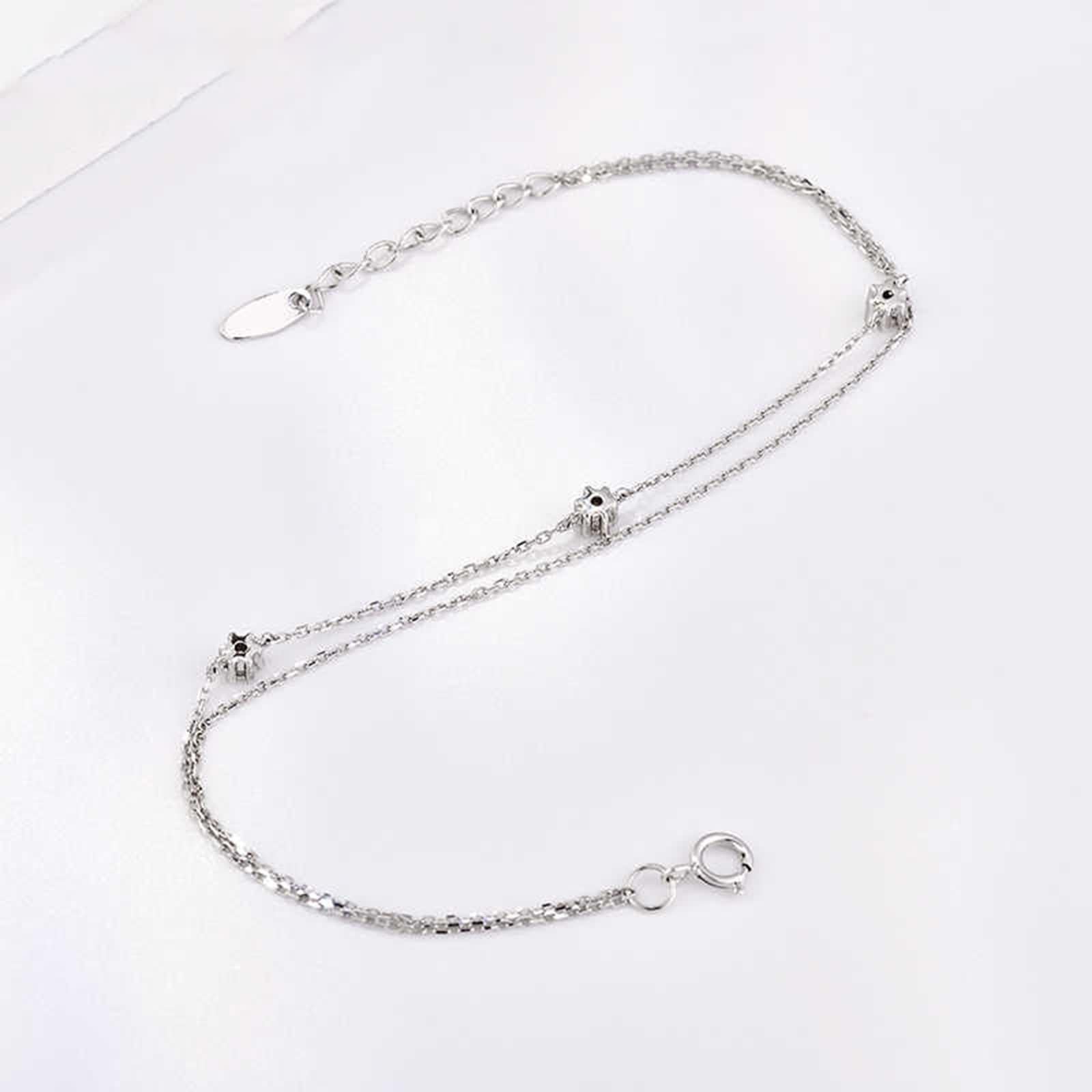 Pulsera de cadena para mujer, pulsera de cadena con diamantes blancos de 0,15 quilates, doble capa, joyería redonda de oro blanco