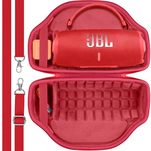 Image of co2CREA Case for JBL Charge 6 Portable Bluetooth Speaker, Red | High-Density Foam Padding, Reinforced Handle, Detachable Shoulder Strap, Compact Lightweight Design, Dust Protection