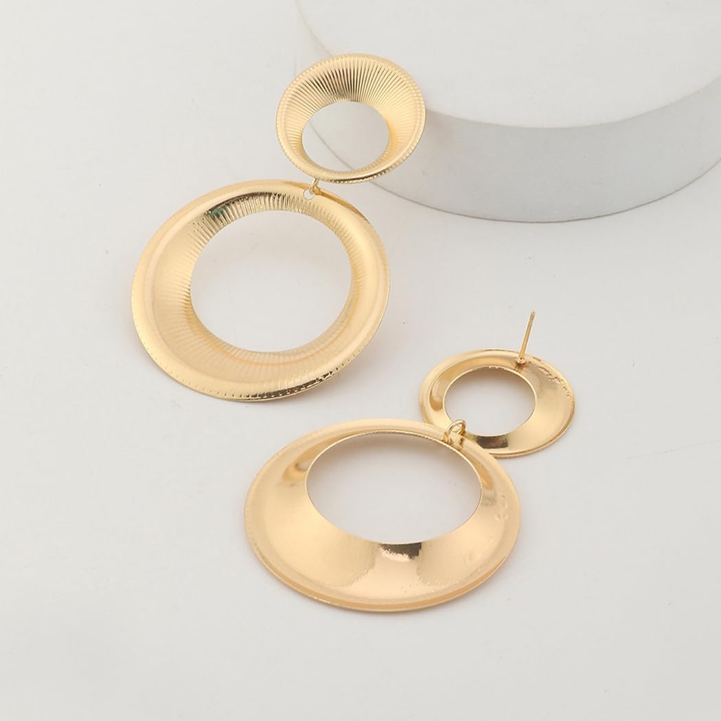 Large Gold Statement Hoop Dangle Earrings for Women Chunky Double Circle Dangling Earrings Fashion Geometric Drop Earrings Jewelry Gifts - Image 5