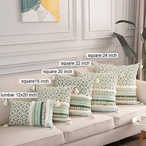 Image of Modern Homes Boho Tufted Decorative Throw Pillow Covers for Couch Sofa - Moroccan Style Cushion Covers with Tassels, Accent Decor Pillow for Bedroom Living Room (Green, 16x16 inch)