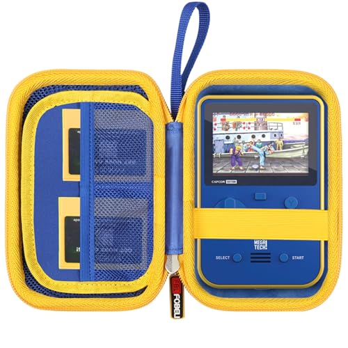 FBLFOBELI - FBLFOBELI Hard Case Compatible with Blaze Atari/Technos/Taito/Capcom Super/Neo-Geo/Data East Pocket Arcade Handheld Game Console, Mesh Pocket for Evercade Cartridges and Accessories (Blue+Yellow)