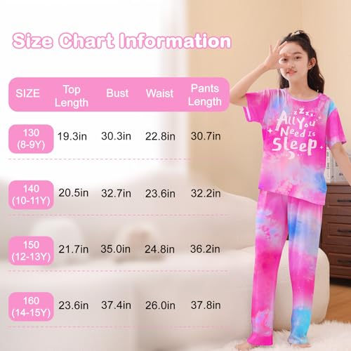 Image of FIOBEE Girls Pajamas Sets 2PCS Summer Pajama Sleepwear Kids Pjs Clothes Short Sleeve for Teen Girl Size 3-14