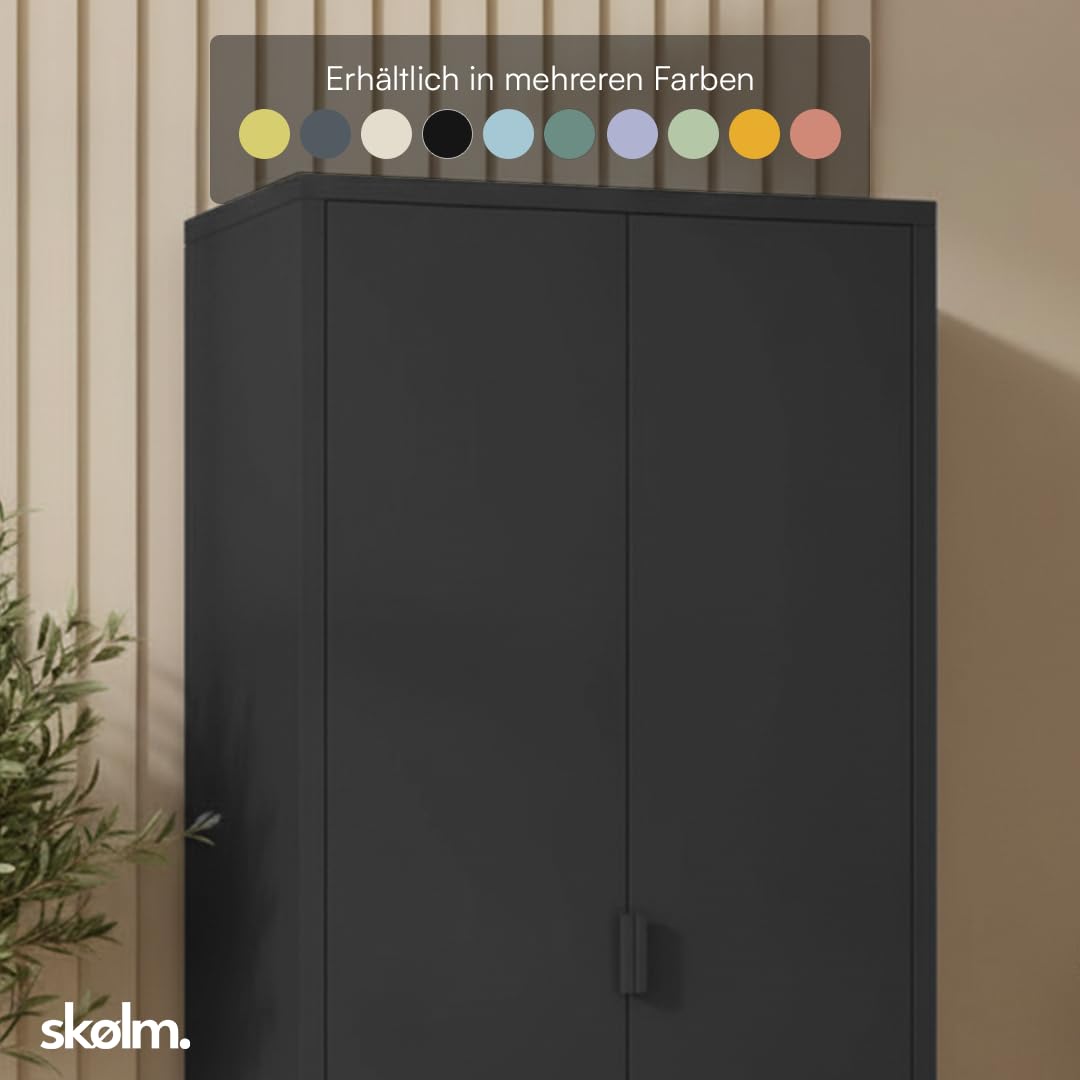 skølm Ituri Metallschrank Schwarz – Kleiderschrank mit 6 Fächern & 2 Kleiderstangen – Garderobenschrank Flur 80 cm breit – Schlafzimmerschrank Industrial Style – Stahlschrank für Wohnzimmer & Büro