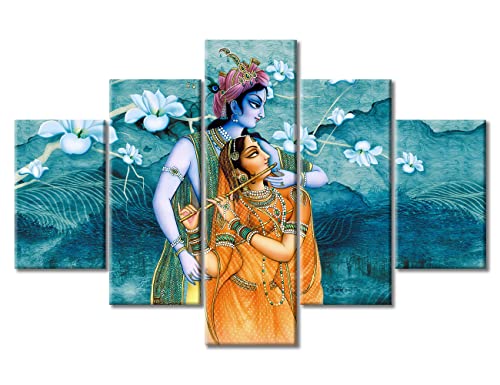 Tumovo 5 Pieces Radha Krishna Wall Art Indian Wall Painting Hindu Lord Pictures Print On Canvas Modern Canvas Prints Vintage Wall Decorations Artwork Framed Poster Office Wall Decor, 60"X40" #TOP3