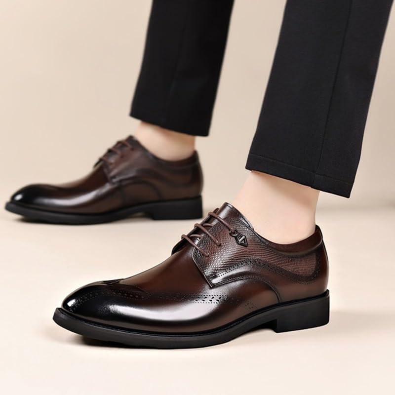 Men's Dress Shoes Men Vintage Leather Lace Up Platform Oxfords Shoes Business Casual Comfort Formal Derby Shoes(Brown,7.5)2