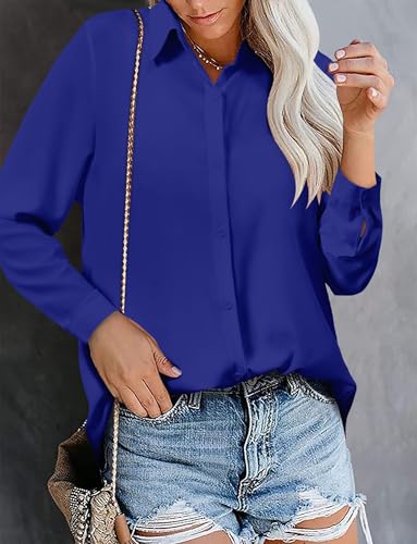 Image of Magritta Women's Shirts Fashion Casual Loose Fit Long Sleeve Button Down Lightweight Collared Blouse Tops