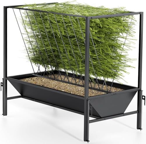 Heavy Duty Hay Feeder for Goats – 45 Gallon Feeder with 24 Gallon Grain Tray for Horses, Calves,...
