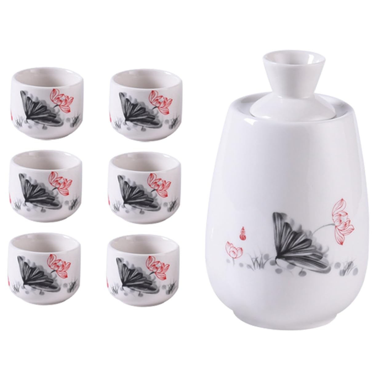 1 Satz Japanisches Sake Becherset, Traditionell, aus Keramik, Weiß