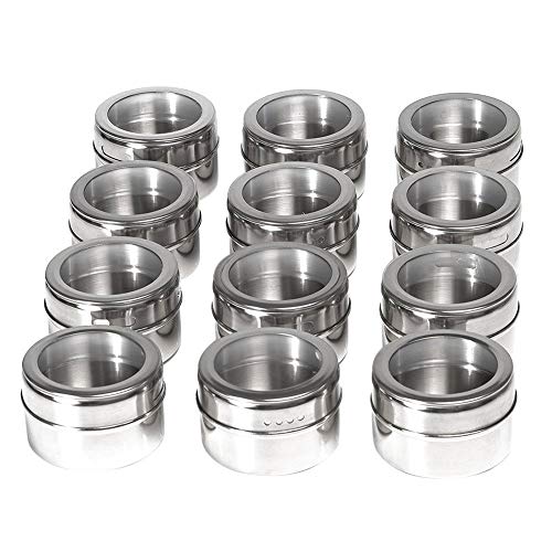 Ddbrand 12 Pièces Magnétique Visible Acier Inoxydable Épices Pot Plante Pot Tin Support de Stockage Cuisson Plate-Forme Cover