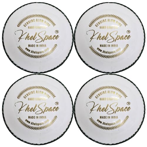 Image of KHELSPACE KS-20 Leather White Cricket Ball | Hand-Stitched | Professional Grade | Ideal for Day /Night Matches, Practice & Tournaments (4)