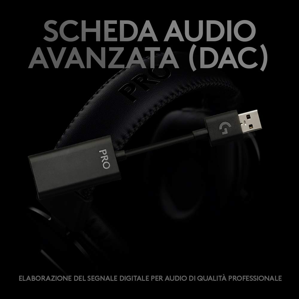 Logitech G PRO Cuffia Gaming Cablata con Microfono, Driver Audio PRO-G 50 mm, Alluminio, Acciaio, Memory Foam, per PC/PS/Xbox/Nintendo Switch, Nero