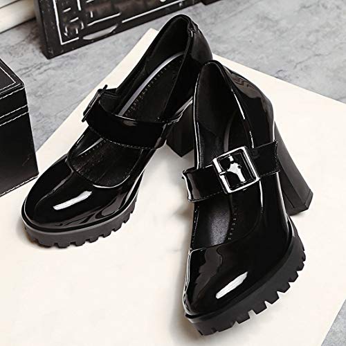 Alsoloveu Women Platform Mary Jane Patent Leather Pumps Chunky High Heel with Ankle Strap4