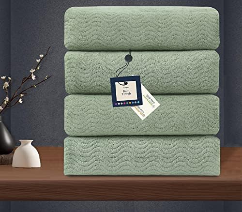 4 Piece Bath Towel Oversized Bath Sheet 35"x70" Bathroom Towel Extra Large Bath Towel Set Highly Absorbent Quick Dry Premium Towel for Bathroom Spa Gym Hotel 600GSM Shower Towel for Daily Use Green