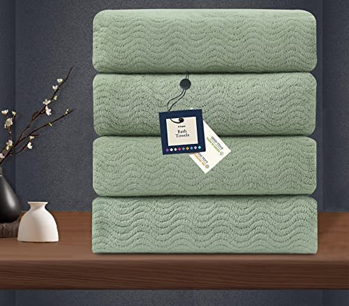 4 Piece Bath Towel Oversized Bath Sheet 35"X70" Bathroom Towel Extra Large Bath Towel Set Highly Absorbent Quick Dry Premium Towel For Bathroom Spa Gym Hotel 600Gsm Shower Towel For Daily Use Green #TOP24