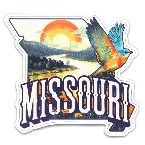 Imán de goma Missouri con diseño de pájaro y río 3 x 2.5 pulg miniatura 1