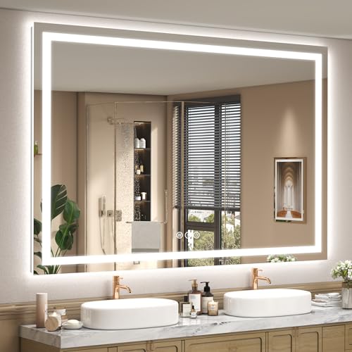 Image of 60x48 LED Lighted Mirror for Bathroom Wall Mounted, Dimmable Vanity Mirror with Lights, Anti-Fog, ETL Listed (Backlit and Front Lighted)