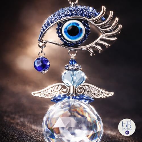 Image of BLUE BEADS Turkish Feng Shui Vastu Blue Glass Evil Eye Hanging /Door Hanging Nazar Batu for Protection and Good Luck - Perfect for Gifting Home or Office (SUNCATCH-Eye)