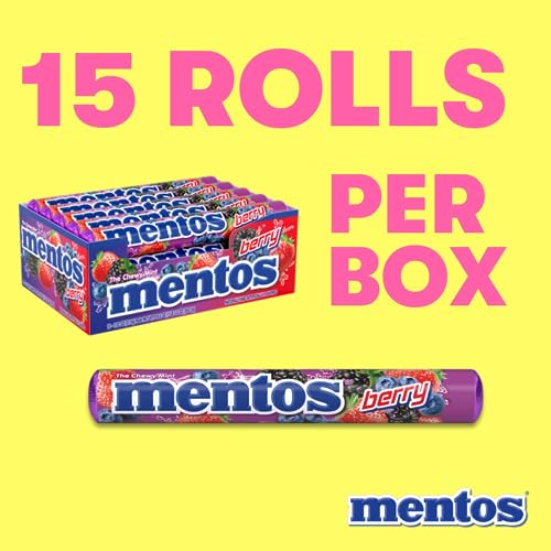 Image of Mentos Candy, Chewy Candy Mint Roll, Berry Flavored, Amazon Exclusive, Party, Office, Concessions, 14 Pieces (Bulk Pack of 15 Rolls)