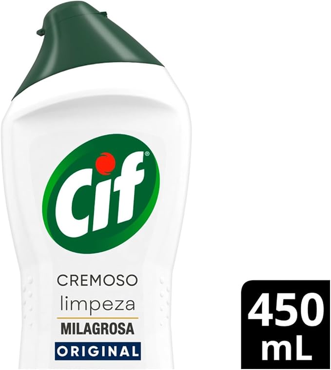 Embalagem do produto Cif Limpeza Milagrosa ao lado de uma etiqueta preta indicando a capacidade de 450ml.