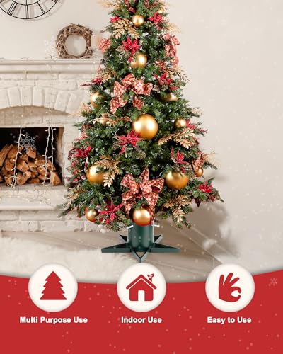 Real Christmas Tree Stand Base - Live Trees Small Christmas Tree Holder up to 6.5ft Trees for Real Xmas Trees 0.53 Gal Star+ Green