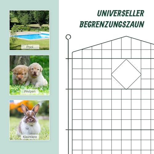 Relaxdays Teichzaun, 5 Zaunelemente, HB je 78x75 cm, Garten, Begrenzungszaun Oberbogen, zum Stecken, Metall, dunkelgrün