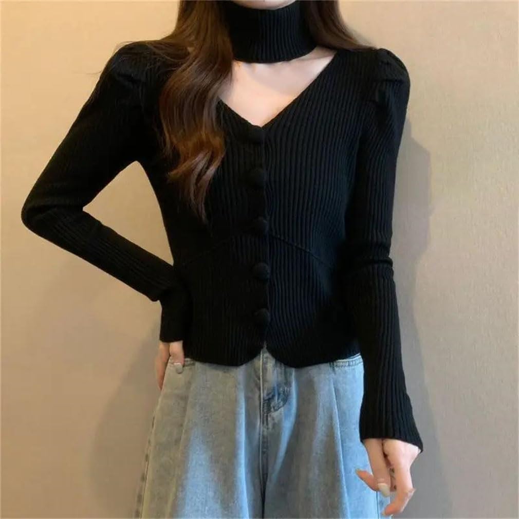 Women's V-Neck Sweater Knitted Casual Sweater Shirt Solid Color Long Sleeve Spring Fall Top