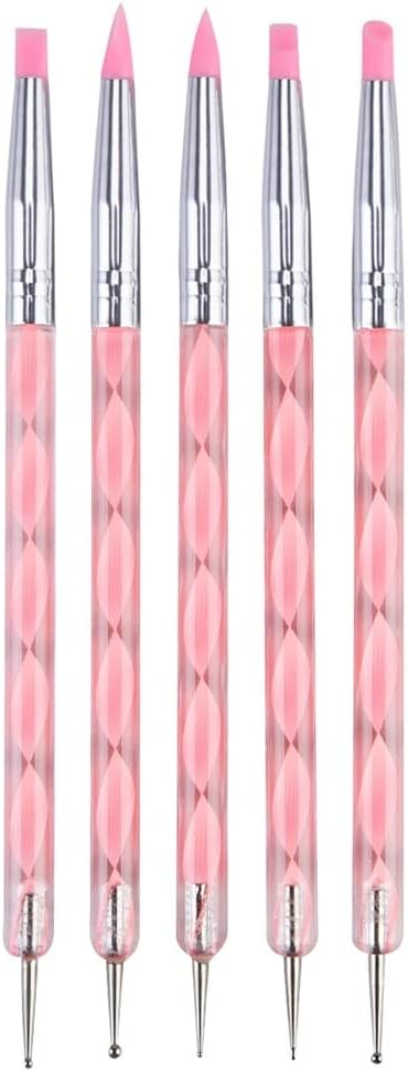 5pcs/Set Nail Art End Gel Silicone Carving Emboss Build Brush Rhinestone Picking Dotting Pen Manicure Tool(E)