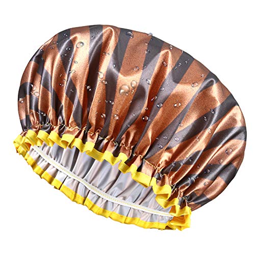 Mikimini Large Shower Cap 1 Pack, Double Waterproof Hair Cap, Soft PVC Lining, Fashionable Flower Printed Shower Caps for Women, Gorras de Mujer Design for Long and Curly Hair Women and Girls(Stripe)