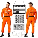 YYSWSAKY Sträfling Kostüm, Gefangener Kostüm Orange, Halloween Gefangener Overall Knast, Prisoner Cosplay Outfit für Erwachsener Gefängnis, Herren Damen Cosplay Mottoparty Karneval