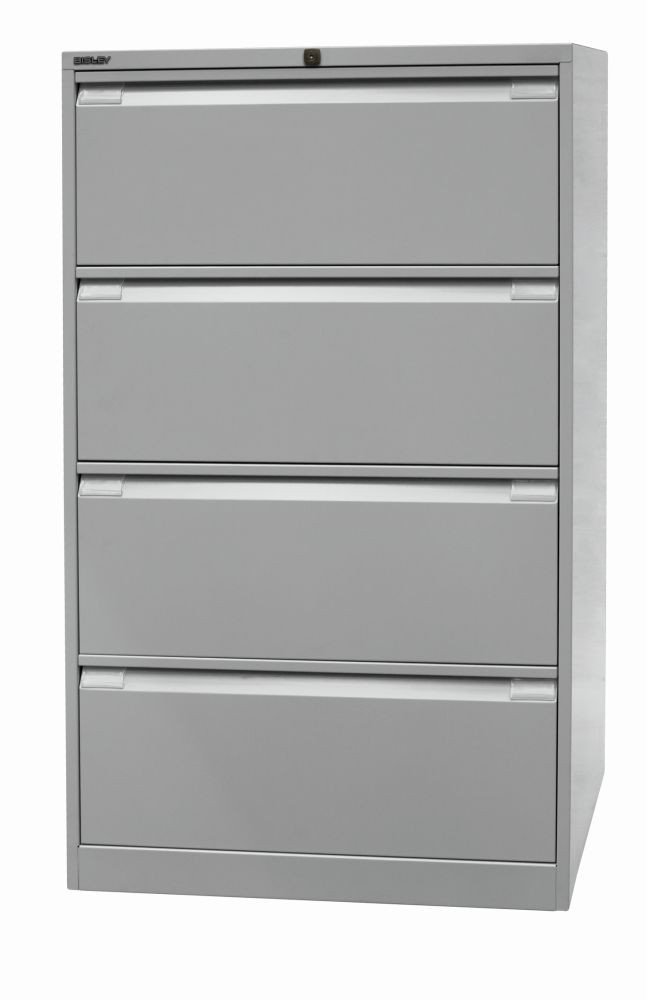 BISLEY Hängeregistraturschrank, doppelbahnig, DIN A4, 4 HR-Schubladen, Metall, 645 Lichtgrau, 62.2 x 80 x 132.1 cm