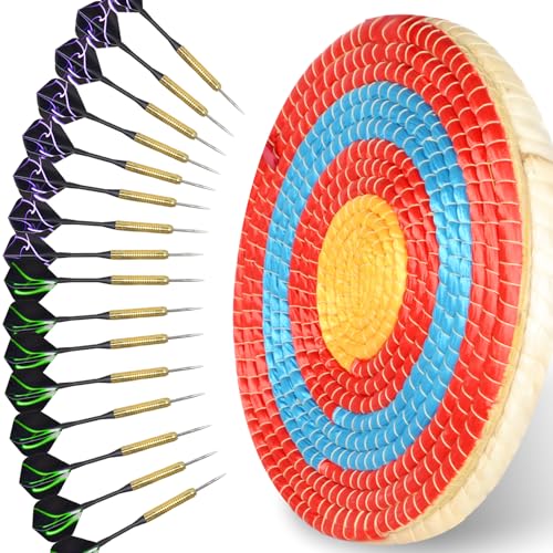 VNAKER Straw Target 15.7 Inch Dartboard, Adults Anxiety Stress Relief Dart Boards with 16 pcs Steel Tip Darts