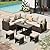 AECOJOY Outdoor Patio Furniture Set with Waterproof Cover, 7 Pieces Clearance Sectional Rattan Dining Table&Chairs, All Weather Wicker Conversation Sofa Couch, Khaki Cushions&Brown Rattan