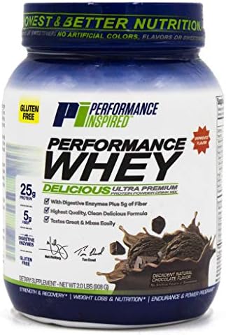 Performance Inspired Nutrition WHEY Protein Powder - All Natural - 25G - Contains BCAAs - Digestive Enzymes - Fiber Packed - Decadent Natural Chocolate – 2 Pounds