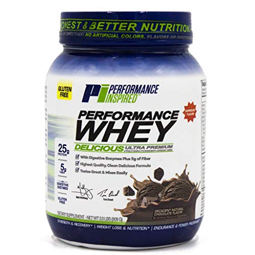 Performance Inspired Nutrition Whey Protein Powder - All Natural - 25G - Contains Bcaas - Digestive Enzymes - Fiber Packed - Decadent Natural Chocolate – 2 Pounds #TOP1