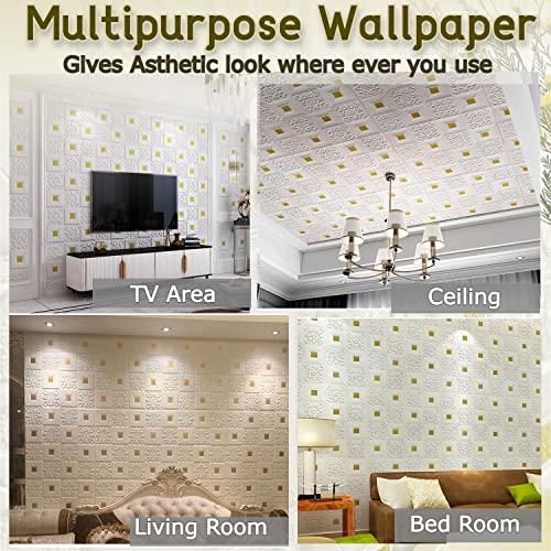Image of 3D PVC Ceiling Panels for False Ceiling Decorative Waterproof Ceiling Tiles Self Adhesive Sheet Ceiling Design Panels for Home, Office & Commercial Interiors
