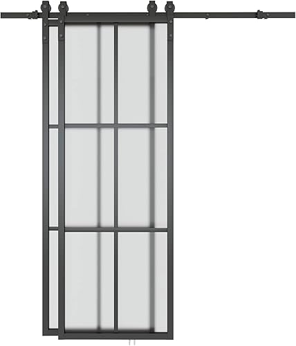 Miniatura 6 de BARNSMITH Bypass - Puerta de granero de vidrio doble de 60 x 84 pulgadas con kit de herramientas de montaje lateral de 6.6 pies, 2 juegos de puertas