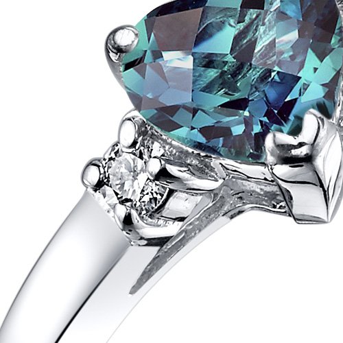 Peora Created Alexandrite And Genuine Diamond Sweetheart Solitaire Ring For Women 14K White Gold, Color-Changing 1 Carat Round Shape, Aaa Grade #TOP1