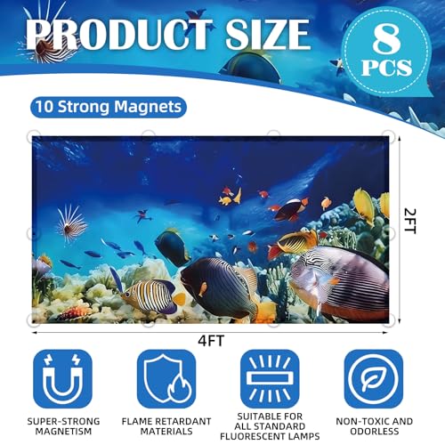 Image of ANGSYLTH 8 Pcs Fluorescent Light Covers - 4 x 2 Feet Covers for Ceiling Lights, 8 x 10 Magnetic Light Filters for Classroom, Office, Hospitals (Underwater World)