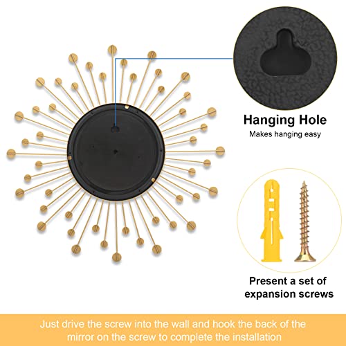Zoopeen Gold Sunburst Wall Mirrors Decor For Living Room Bedroom Large Big Round Mirrors For Home House Decorative Modern Circle Hanging Starburst Wall-Mounted Mirror For Fireplace Decorations 20 Inch #TOP4
