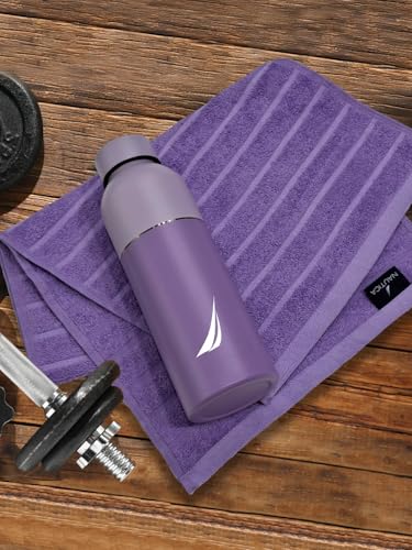 Image of NAUTICA Combo Set Gym Towel + Bottle | 3 PC Set- 1 Single WALL Bottle + 2 PCS Hand Towel | Combo Set for Gym, Yoga, Running & Training | Purple