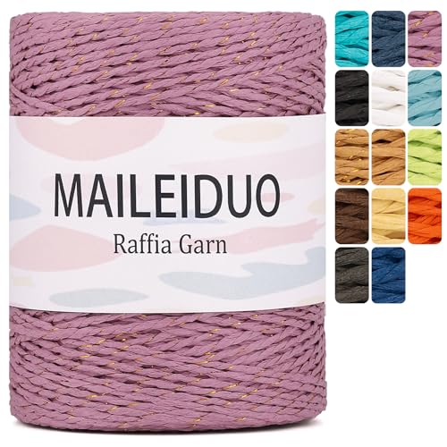 Image of Raffia Yarn for Crochet Raffia Ribbon for Gift Wrapping 2mm X 328 Yards Raffia String Paper Ribbon Yarn for Sun Hat Beach Bag Crochet Crafting DIY Crafts