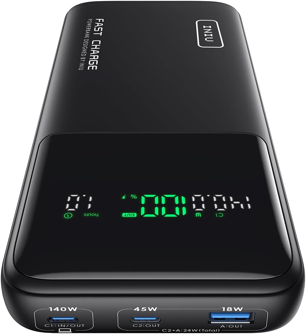 INIU 140W Power Bank, 27000mAh High Capacity Laptop Portable Charger, USB C in&Out Tablet Powerbank, Smart Digital Display Phone Charge Compatible with iPhone 15, Samsung, Laptop etc.