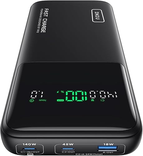 INIU Banco de energía de 140 W, cargador portátil de alta capacidad de 27000 mAh, USB C entrada y salida de tableta Powerbank, pantalla digital