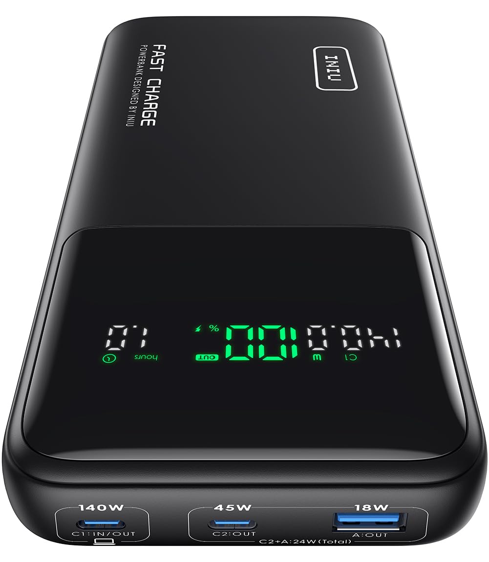 INIU 140W Power Bank 27000mAh High Capacity Laptop Portable Charger USB C Tablet Powerbank Smart Digital Display Phone