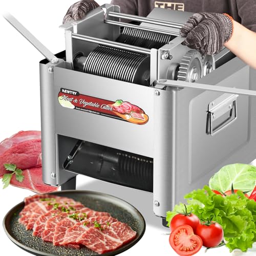 NEWTRY Trancheuse à viande commerciale pour couper, trancher et couper en dés la viande avec des lames, 850 W, trancheuse électrique universelle pour la...