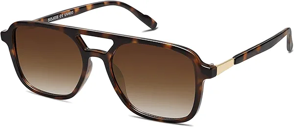 SOJOS Retro Aviator Sunglasses for Women Men,Trendy Rectangle Womens Mens Shades Sun Glasses SJ2202 Tortoise Frame Brown Grading Lens