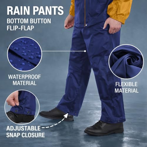 Image of Mens Raincoat Suit with Pant Set Eluxia Series | Waterproof Lightweight Breathable Rain Wear | Elastic Cuff & Waterproof Zipper Raincoat for men waterproof