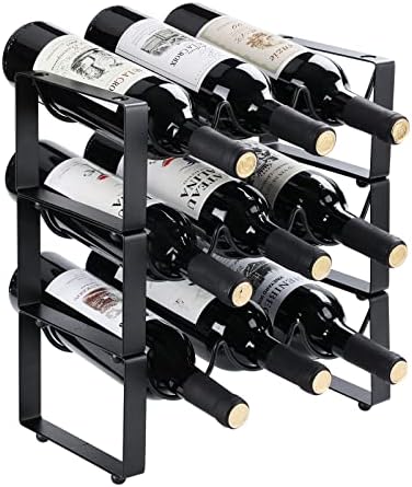 SCDGRW Wine Racks Countertop 3 Tier Stackable Wine Rack Tabletop Metal Wine Storage Stand, Cabinet Wine Holder Wine Storage Shelf, Hold 9 Wine Bottles, Bottle Storage Racks fit Bar, Cabinet