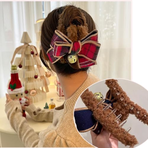 Pinza para cabello Brown grande con diseño navideño miniatura 4