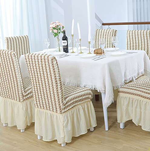 Housse de chaise parson extensible jacquard beige avec jupe lavable - 3